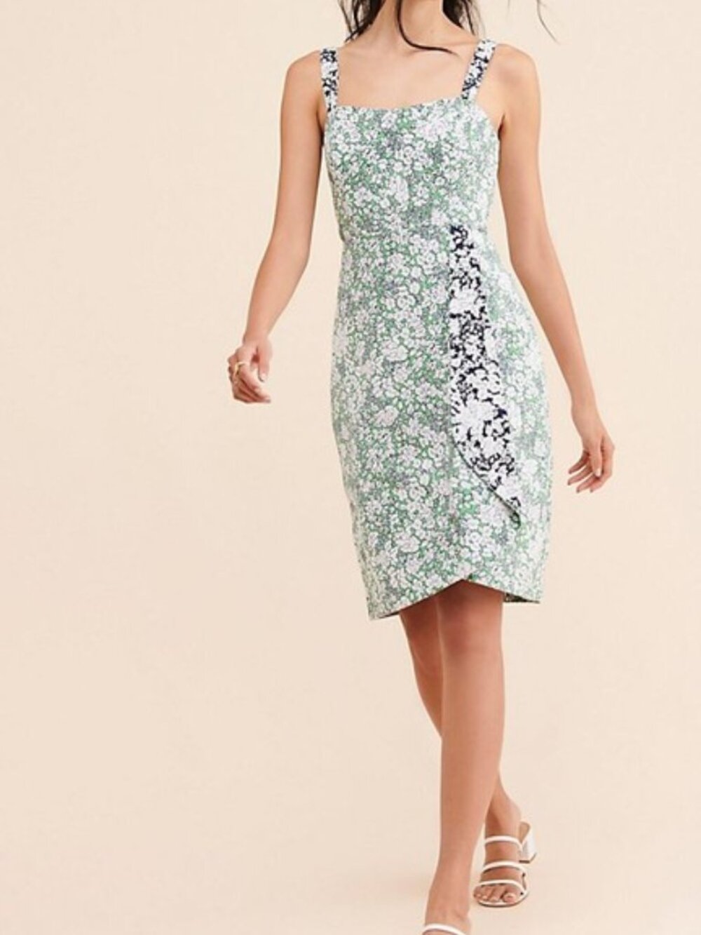Anthropologie Maeve Keely Mixed Print Floral Dress - Green/Navy - Size 6